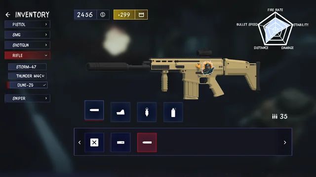 Fireline: weapon selection, attachments and stats in the arsenal